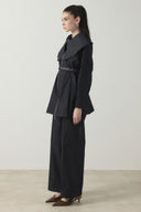 Wide Collar Belted Pants Set