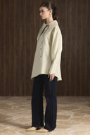 Wide-Collar Asymmetrical Striped Shirt