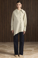 Wide-Collar Asymmetrical Striped Shirt