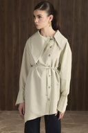 Wide-Collar Asymmetrical Striped Shirt
