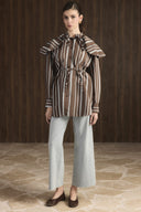 Wide-Collar Striped Shirt