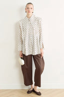 Wide-Collar Polka Dot Satin Shirt