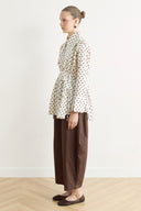 Wide-Collar Polka Dot Satin Shirt