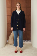 Gold Button Straight Cardigan