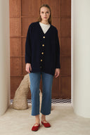 Gold Button Straight Cardigan