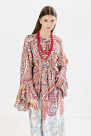 Gretta Satin Patterned Dress with Tie-Neck