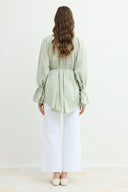 Pearl Button Detailed Brooch Dacron Shirt