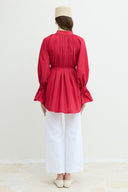 Dacron Shirt with Pearl Button Detail and Brooch