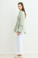 Pearl Button Detailed Brooch Dacron Shirt