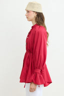 Dacron Shirt with Pearl Button Detail and Brooch