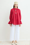 Dacron Shirt with Pearl Button Detail and Brooch