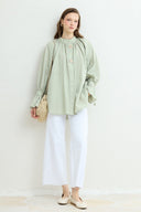 Pearl Button Detailed Brooch Dacron Shirt