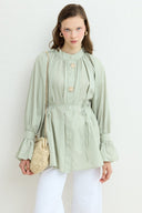 Pearl Button Detailed Brooch Dacron Shirt