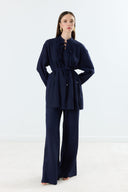 Front-Pleated Linen Suit Jacket