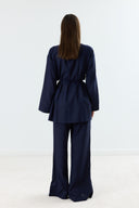 Front-Pleated Linen Suit Jacket