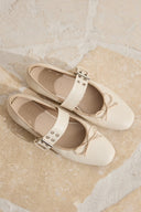 Leather Ballet Flats with Belt Detail and Bow