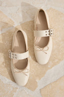 Leather Ballet Flats with Belt Detail and Bow