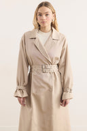 Belted Long Double-Breasted Trench Coat