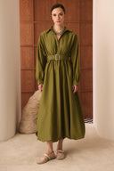 Belted Balloon-Sleeve Dress
