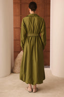 Belted Balloon-Sleeve Dress