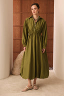 Belted Balloon-Sleeve Dress
