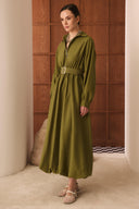 Belted Balloon-Sleeve Dress