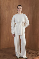 Fringe-Detailed Knit Trouser Set
