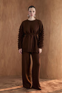 Fringe Sleeve Detail Knit Pants Set