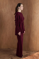 Fringe Detail Sleeve Knit Pants Set