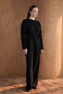 Sleeve Fringe Detailed Knit Pants Set