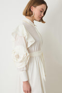 Arm-Ruffled Volant Dress