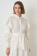 Arm-Ruffled Volant Dress