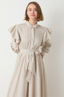 Rose-Detailed Ruffle Sleeve Dress