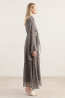 Ruffle Sleeve Pleated Chiffon Plaid Dress