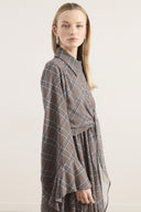 Ruffle Sleeve Pleated Chiffon Plaid Dress