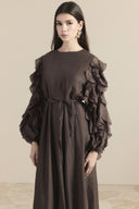 Ruffle-Sleeved Flounced Dress