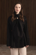 Tie-Neck Cotton Sateen Shirt