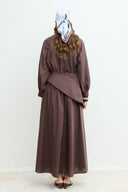 Tie-Neck Detail Dacron Skirt Set