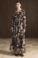 Double-Breasted Patterned Chiffon Set