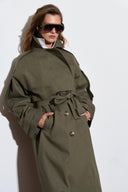 Double-Breasted Long Trench Coat