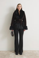 Faux Fur Trimmed Wool Coat