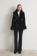 Faux Fur Trimmed Wool Coat