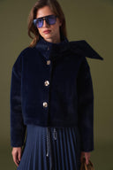 Mandell Short Wool-Blend Jacket with Bow Collar
