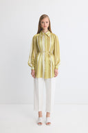 Margerie Patterned Gathered Satin Shirt