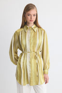 Margerie Patterned Gathered Satin Shirt