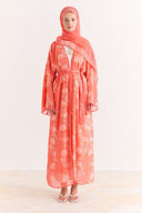 Mela Patterned Abaya with Shawl