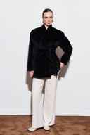 Menra Waist-Fit Collar Bow Detail Wool Coat