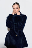 Merryna Faux Fur Collar Wool Coat with Bow Detail