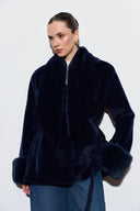 Merryna Faux Fur Collar Wool Coat with Bow Detail
