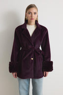 Merryna Faux Fur Collar Wool Coat with Bow Detail